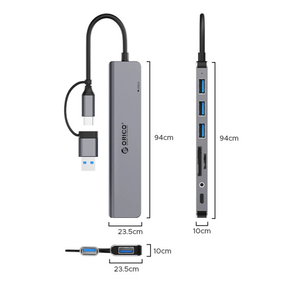 USB хъб Orico YSA8-U3, 8-Port USB 3.0, External Power Supply, Black