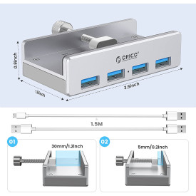 USB хъб Orico USB 3.0 HUB Clip Type 4 port - aux Micro-USB power input, Aluminum - MH4PU-P-SV