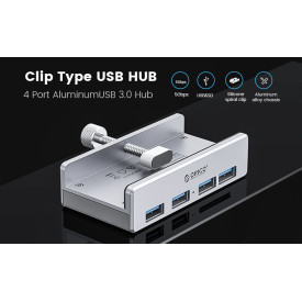 USB хъб Orico USB 3.0 HUB Clip Type 4 port - aux Micro-USB power input, Aluminum - MH4PU-P-SV