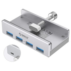 USB хъб Orico USB 3.0 HUB Clip Type 4 port - aux Micro-USB power input, Aluminum - MH4PU-P-SV
