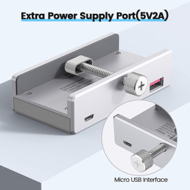 USB хъб Orico USB 3.0 HUB Clip Type 4 port - aux Micro-USB power input, Aluminum - MH4PU-P-SV