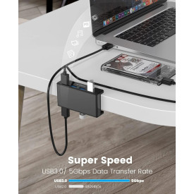 USB хъб Orico USB 3.0 HUB Clip Type 4 port - aux Micro-USB power input, Black - MH4PU-P-BK