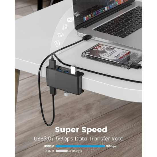 USB хъб Orico USB 3.0 HUB Clip Type 4 port - aux Micro-USB power input, Black - MH4PU-P-BK