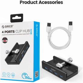 USB хъб Orico USB 3.0 HUB Clip Type 4 port - aux Micro-USB power input, Black - MH4PU-P-BK