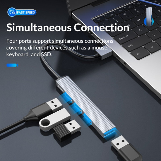 USB хъб Orico USB3.0/2.0 HUB 4 port, Aluminum - AH-A13-GY