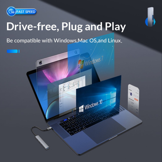 USB хъб Orico USB3.0/2.0 HUB 4 port, Aluminum - AH-A13-GY