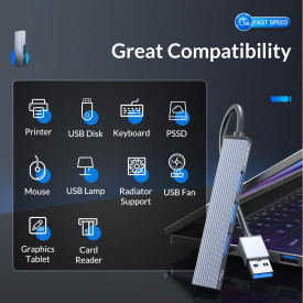 USB хъб Orico USB3.0/2.0 HUB 4 port, Aluminum - AH-A13-GY