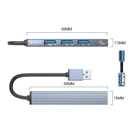 USB хъб Orico USB3.0/2.0 HUB 4 port, Aluminum - AH-A13-GY
