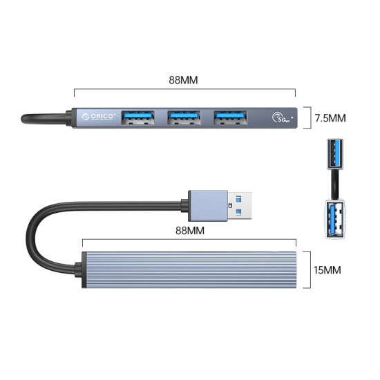 USB хъб Orico USB3.0/2.0 HUB 4 port, Aluminum - AH-A13-GY