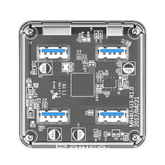 USB хъб Orico USB3.0 HUB 4 port transparent - MH4U-U3-03-CR