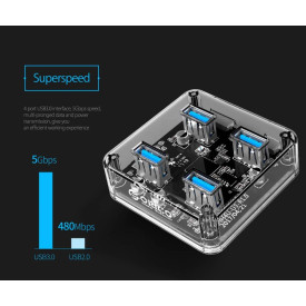 USB хъб Orico USB3.0 HUB 4 port transparent - MH4U-U3-03-CR