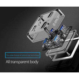 USB хъб Orico USB3.0 HUB 4 port transparent - MH4U-U3-03-CR