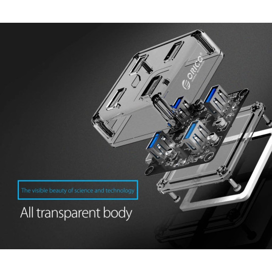 USB хъб Orico USB3.0 HUB 4 port transparent - MH4U-U3-03-CR