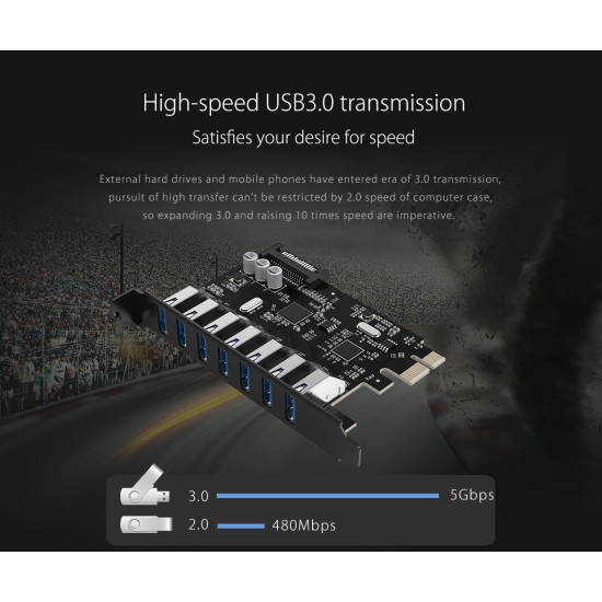 PCIe карта Orico PCI-E card 7 x USB3.0 port 5Gbps - PVU3-7U-V1