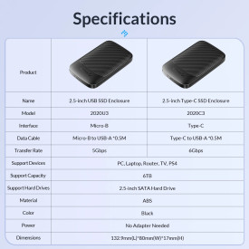 Външна кутия за диск Orico Storage - Case - 2.5 inch USB-C - 2020C3-V1-BK