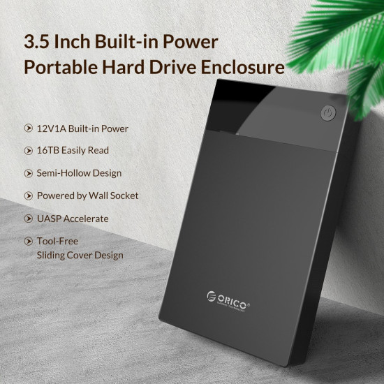 Кутия за диск Orico Storage - Case - 3.5 inch, USB3.0, Built-in Power adapter, UASP, black - 3599U3