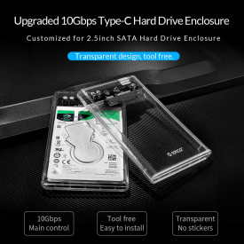 Външна кутия за диск Orico Storage - Case - 2.5 inch 10Gbps Type-C Transparent - 2139C3-G2-CR-BP