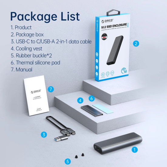 Външна кутия за диск Orico Storage - Case - M.2 NVMe M-key 10 Gbps, Aluminium - AM2C3-G2-GY