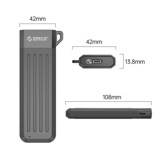 Външна кутия за диск Orico Storage - Case - M.2 NVMe M-key 10 Gbps Space Gray - MM2C3-G2-GY