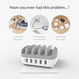 Зарядна станция Orico Charger Station, 220V, 5 x USB, 40W, Бяло, DUK-5P-EU-WH