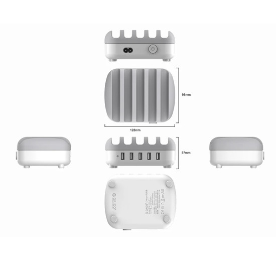 Зарядна станция Orico Charger Station, 220V, 5 x USB, 40W, Бяло, DUK-5P-EU-WH