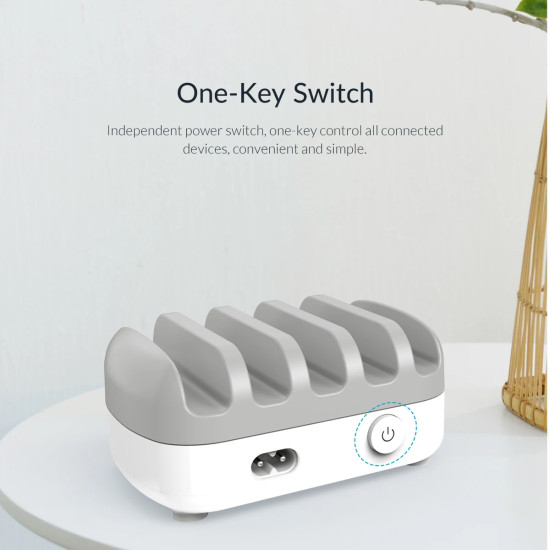 Зарядна станция Orico Charger Station, 220V, 5 x USB, 40W, Бяло, DUK-5P-EU-WH