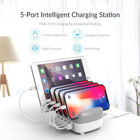 Зарядна станция Orico Charger Station, 220V, 5 x USB, 40W, Бяло, DUK-5P-EU-WH