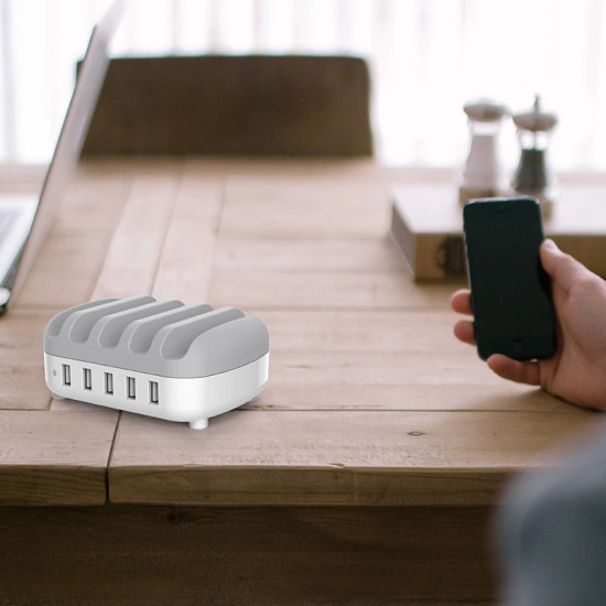 Зарядна станция Orico Charger Station, 220V, 5 x USB, 40W, Бяло, DUK-5P-EU-WH