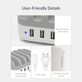 Зарядна станция Orico Charger Station, 220V, 5 x USB, 40W, Бяло, DUK-5P-EU-WH