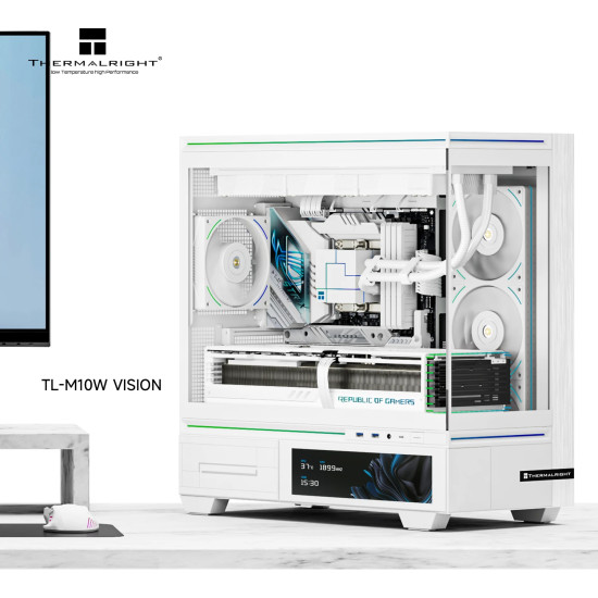 Кутия за компютър Thermalright Case mATX - TL-M10 Vision White - 4 x 120 mm ARGB included, 9.16 inch LCD Display, USB-C