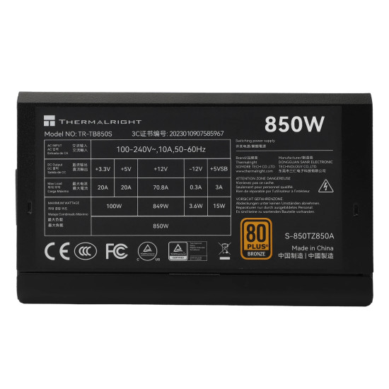 Захранване Thermalright PSU ATX 3.0 850W Bronze - TR-TB850S