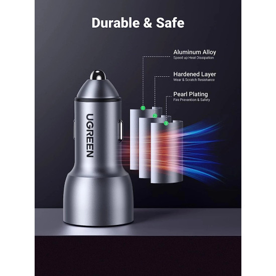 Зарядно Ugreen Fast Charger Car - Type-C + USB QC3.0, Power Distribution 52.5W CD213 - 60980