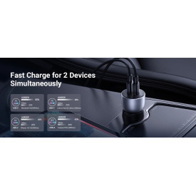 Зарядно Ugreen Fast Charger Car - Type-C + USB QC3.0, Power Distribution 52.5W CD213 - 60980