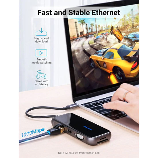 Докинг станция Vention Type-C Docking Station Power Distribution 3.0 87W - HDMI, Type-C x 1, USB3.0 x 2, USB 2.0 x 2, LAN, SD/TF, VGA - TFGHB