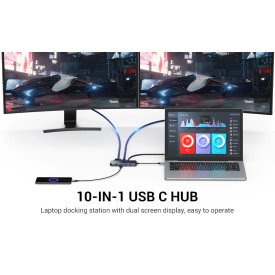 Докинг станция Vention Type-C Docking Station Power Distribution 3.0 87W - HDMI, Type-C x 1, USB3.0 x 2, USB 2.0 x 2, LAN, SD/TF, VGA - TFGHB