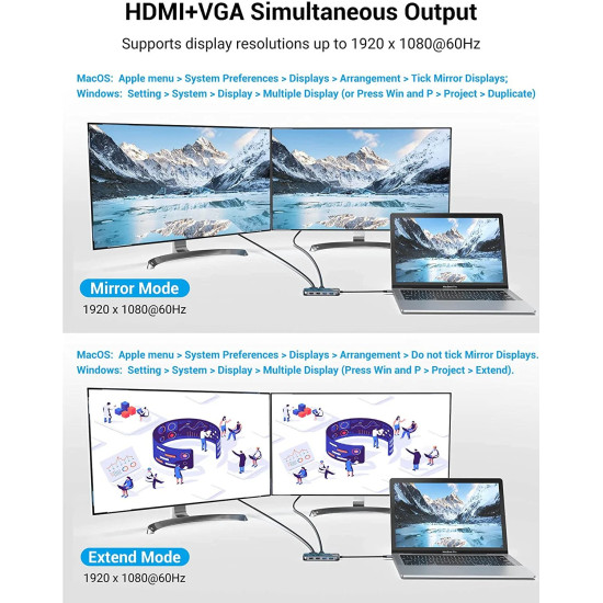 Докинг станция Vention Type-C Docking Station Power Distribution 3.0 87W - HDMI, Type-C x 1, USB3.0 x 2, USB 2.0 x 2, LAN, SD/TF, VGA - TFGHB