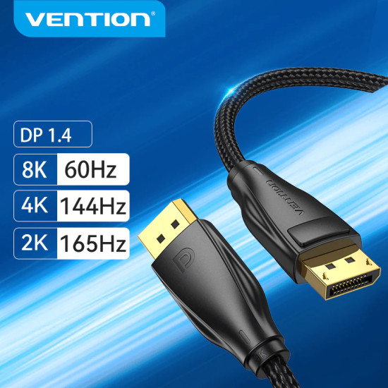Display Port кабел Vention v1.4 DP M / M 8K 1m - Cotton Braided, Black - HCCBF