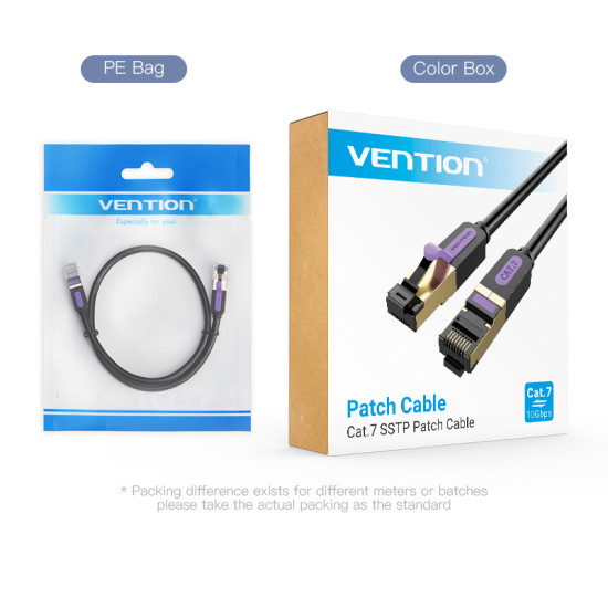 Мрежови кабел Vention LAN SSTP Cat.7 Patch Cable - 3M Black 10Gbps - ICDBI