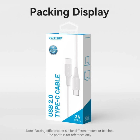 USB кабел Vention USB 2.0 Type-C to Type-C - 1M White 3A Fast Charge - TAXWF