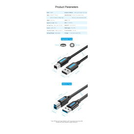 USB кабел Vention USB 3.0 AM / BM - 0.5M Black - COOBD