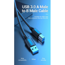 USB кабел Vention USB 3.0 AM / BM - 0.5M Black - COOBD