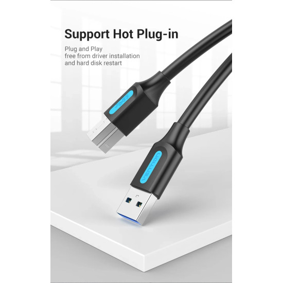 USB кабел Vention USB 3.0 AM / BM - 0.5M Black - COOBD