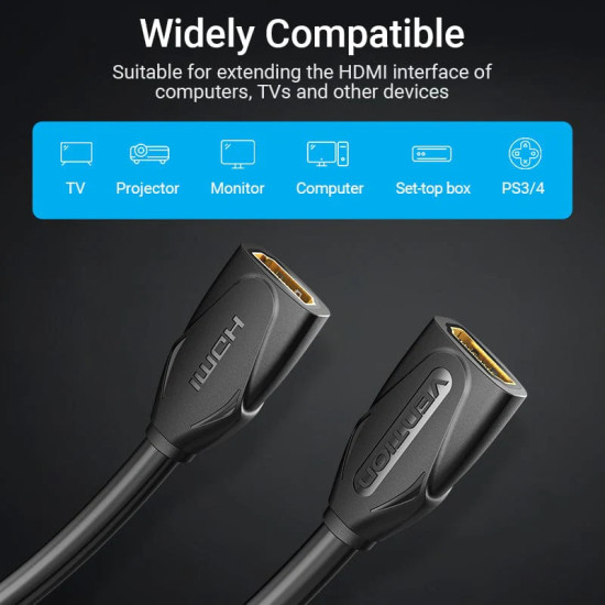 HDMI удължител Vention HDMI v2.0 extension Cable Female to Female 0.5M Black, Gold - AAXBD