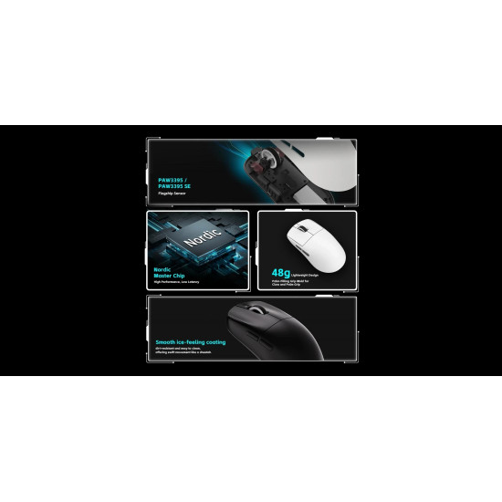 Безжична мишка VXE Wireless Gaming Mouse Dragonfly R1 SE+ - Huano Blue Glow V2, White
