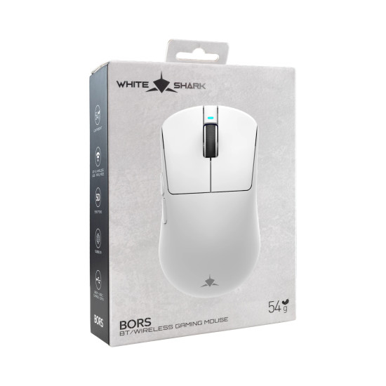 Безжична мишка White Shark Wireless Gaming Mouse BORS - 12000dpi, 1000Hz, Bluetooth, White