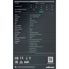 Захранване Zalman PSU 600W Bronze - ZM600-GV2 SE