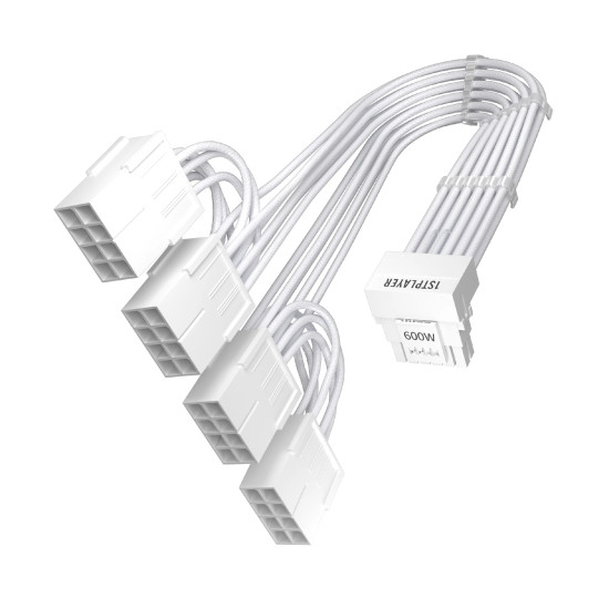 Удължителен кабел 1stPlayer Custom Sleeved Modding Cable White - 4 x PCIe 8-pin to 12VHPWR - FM4-B-WH