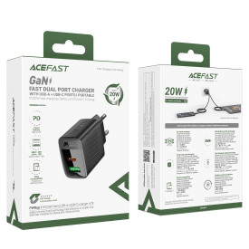 Зарядно Acefast Charger Wall GaN PD 20W - A78 - USB-C x 1, USB-A x 1, Black