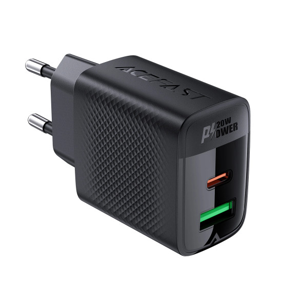 Зарядно Acefast Charger Wall GaN PD 20W - A78 - USB-C x 1, USB-A x 1, Black