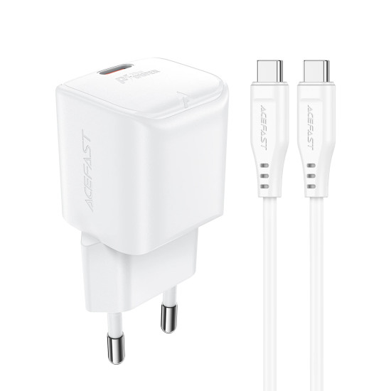 Зарядно Acefast GaN PD20W - A73 Mini with 1.2m cable - USB-C x 1, White